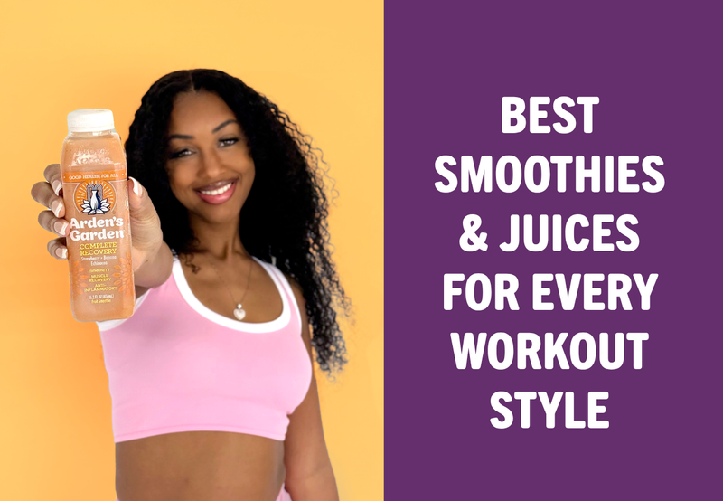 Arden's Garden cold-pressed juices lined up with gym gear, the best juices for workout days in Atlanta.